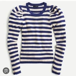 J. Crew Navy Striped puff sleeve sweater
